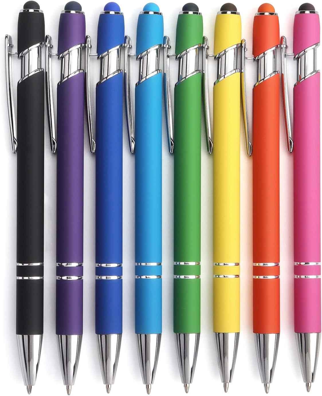 2-in-1 Stylus Retractable Ballpoint Pen with Stylus Tip,1.0mm Black Ink 8 Colors