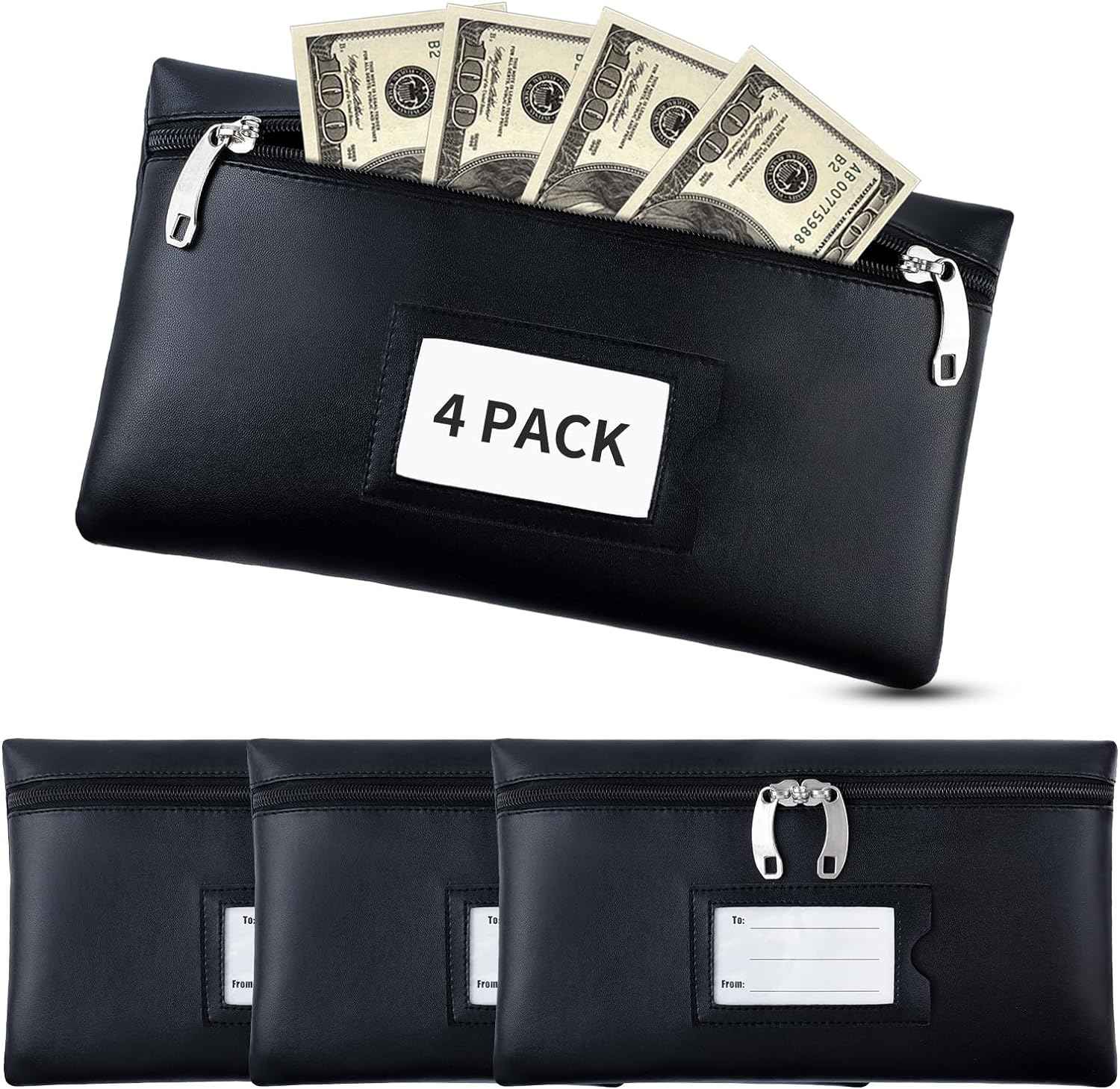 4 Pack Money Bags with Zipper for Cash,Deposit with Window Waterproof