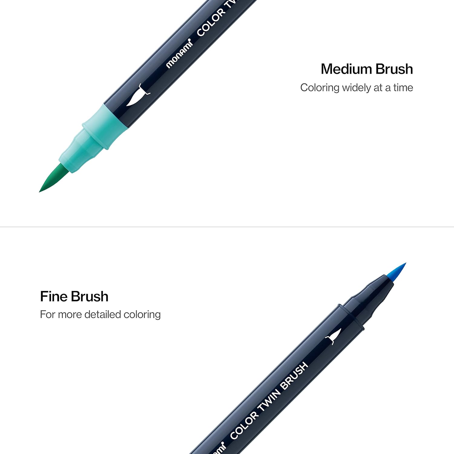 MONAMI Color Twin Brush Marker Pens,Ocean Blue & Violet 6-Pack