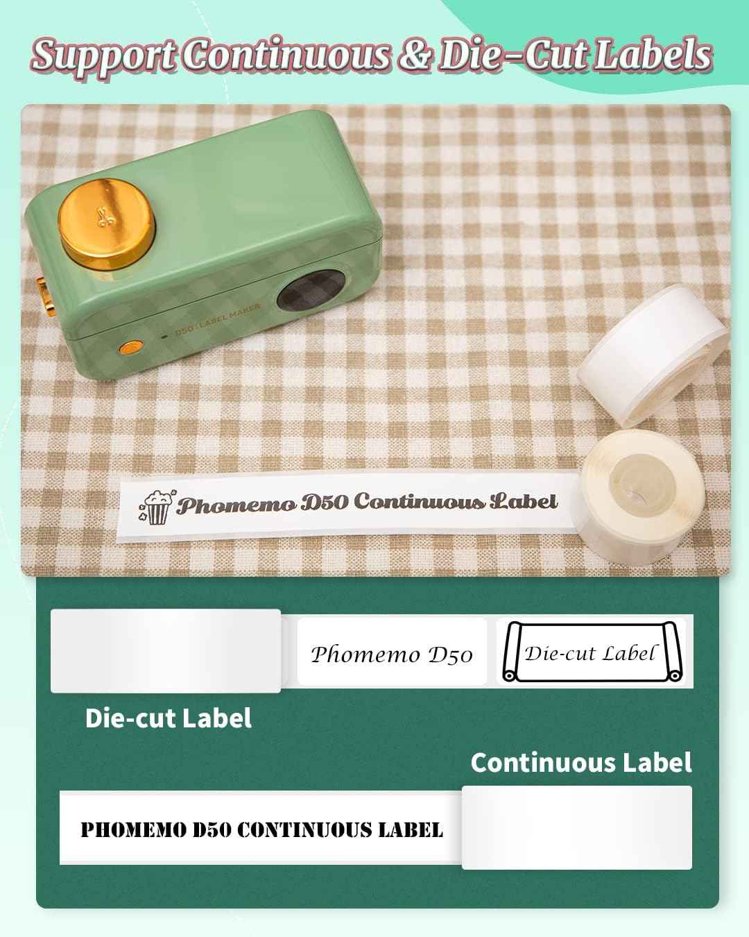 Phomemo D50 Large Thermal Label Maker Machine 16/20/24MM Width Green