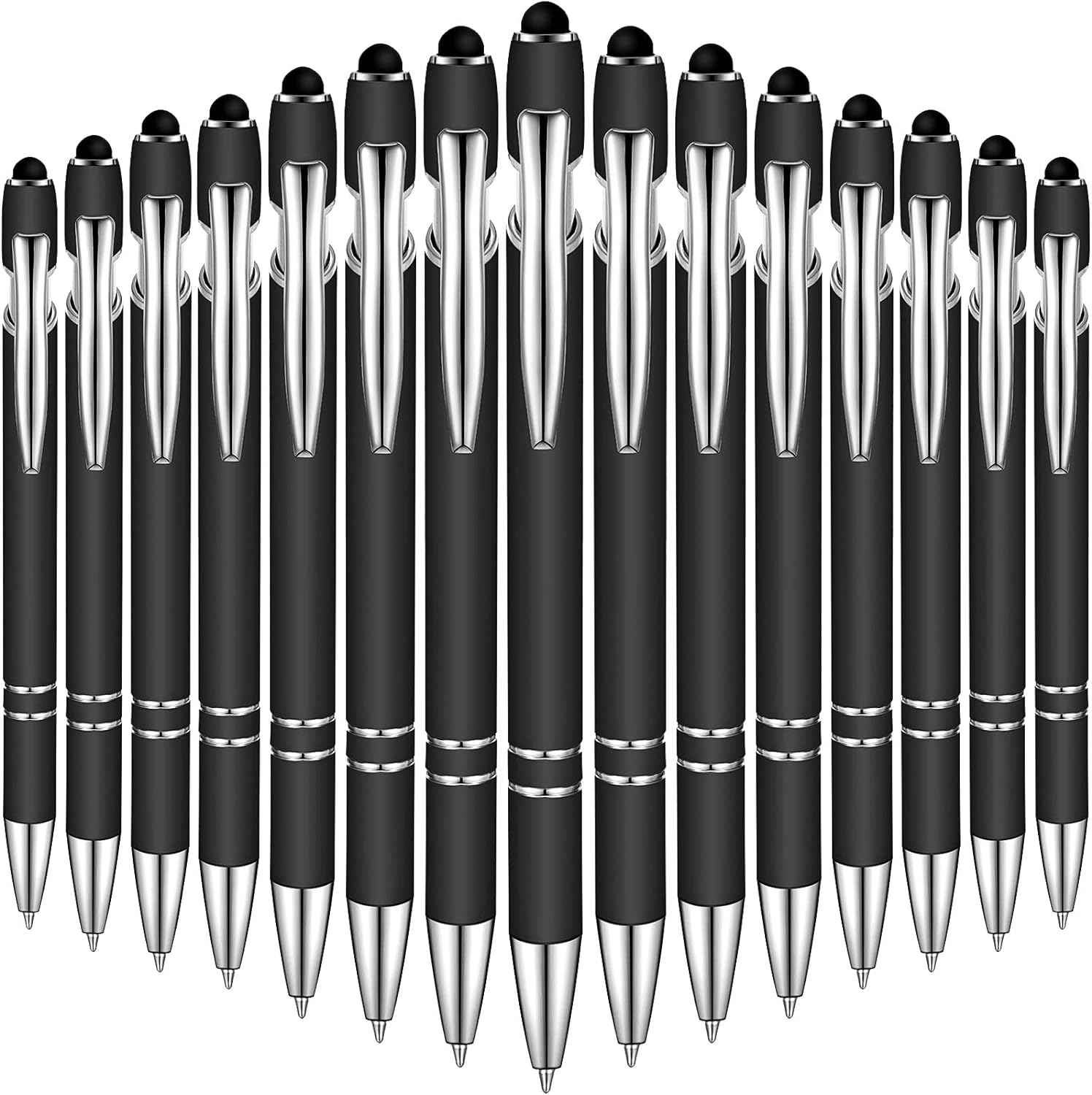 38Pcs Rubberized Ballpoint Pen with Stylus Tip for Touch Screen Devices Black