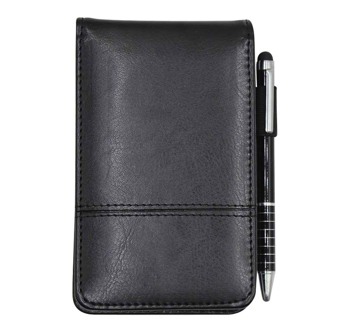 A7 Pocket PU Leather Mini Notepad with Calculator Ballpoint Pen Holder Black