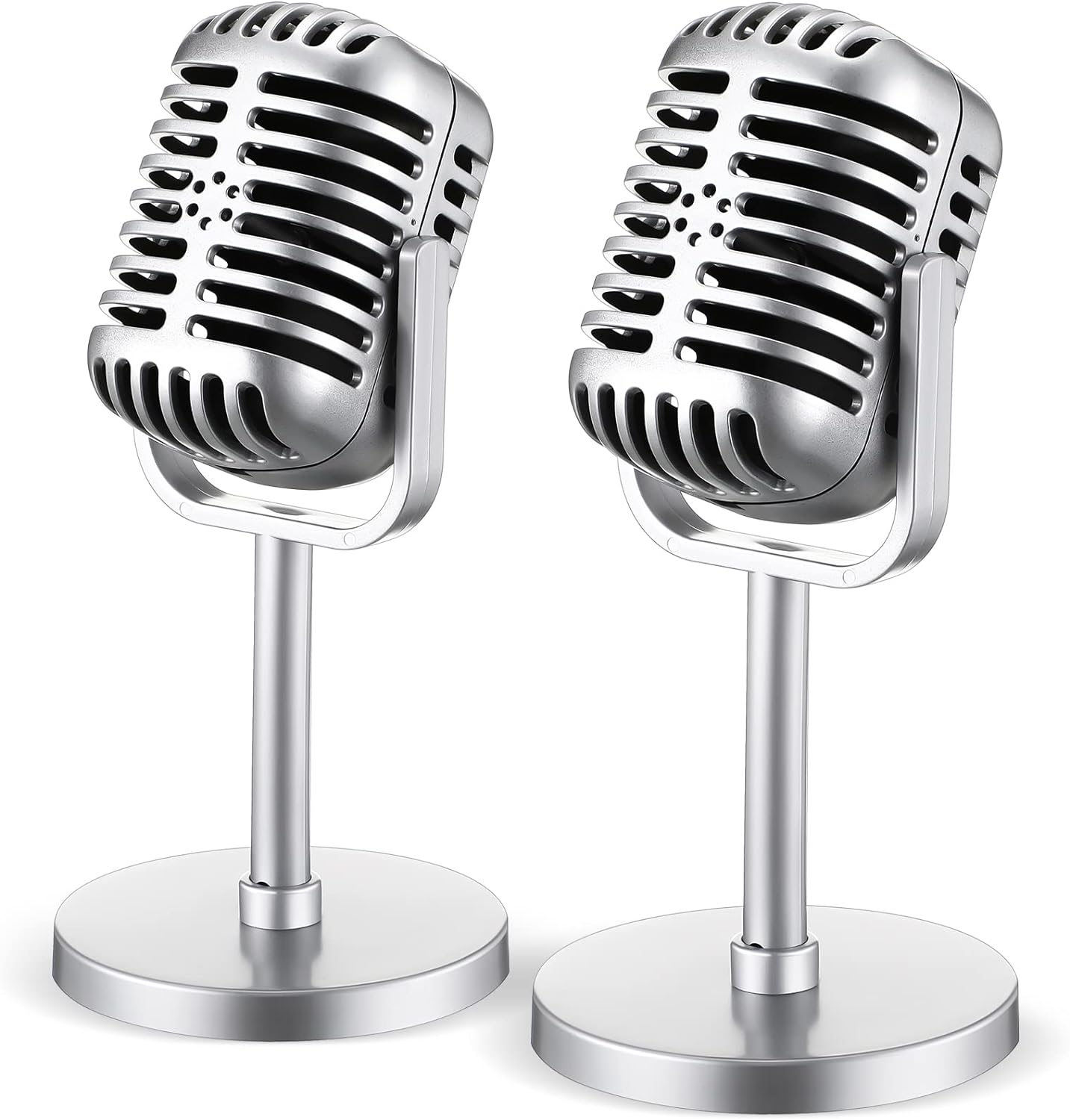 2pcs Retro Microphone Props Model Plastic Fake Microphone Decor Silver