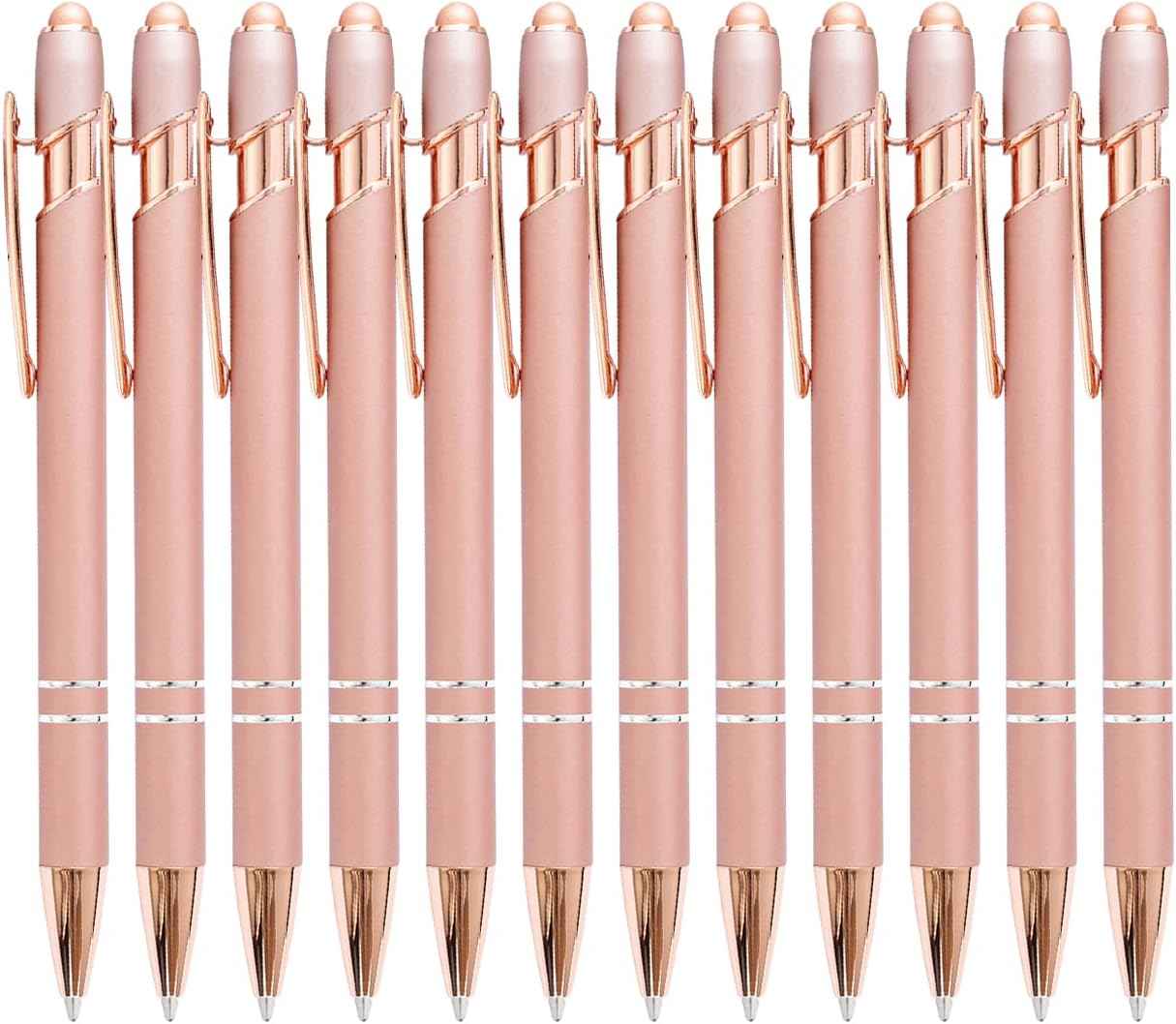 12 Pack Rainbow Rubberized Soft Touch Ballpoint Pen with Stylus Tip 12 Pcs Rose Gold Stylus Pens