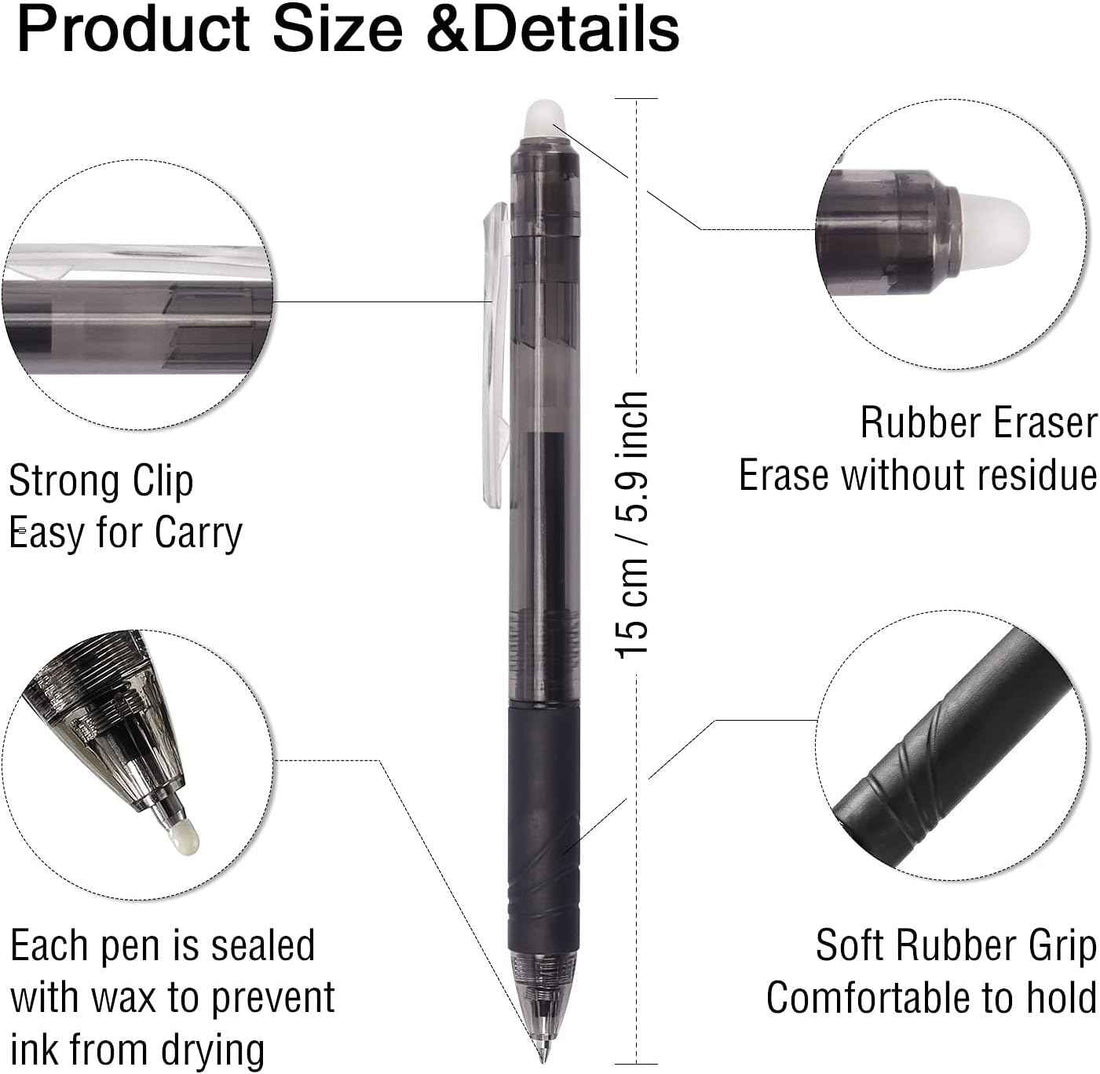 8 Pack Retractable Erasable Gel Pens Clicker Fine Point 0.7mm Blue and Black Color