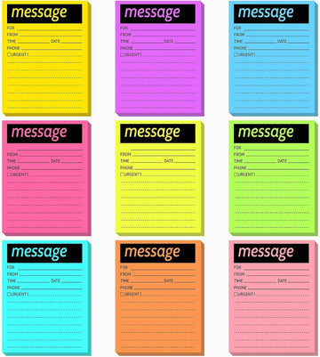 9pcs Telephone Message Sticky Notes Pads 4 x 5 Inch (Fluorescent Colors)