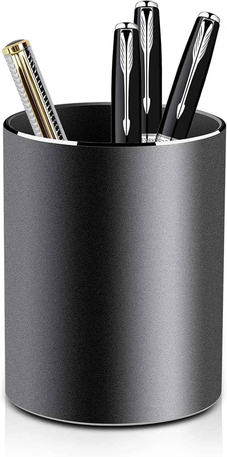 Aluminum Metal Pen Holder Desktop Organizer for Home and Office Black