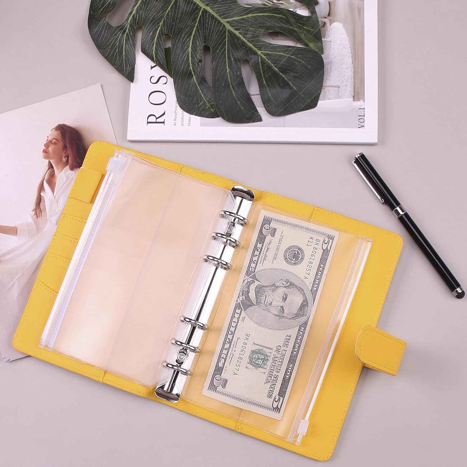 A6 Budget Binder,PU Leather with 12PCS Cash Pockets