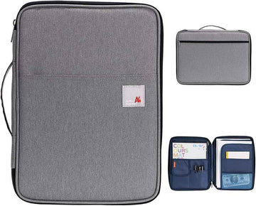 A4 Document File Bags Portfolio Organizer- Zipper Case Dark Grey