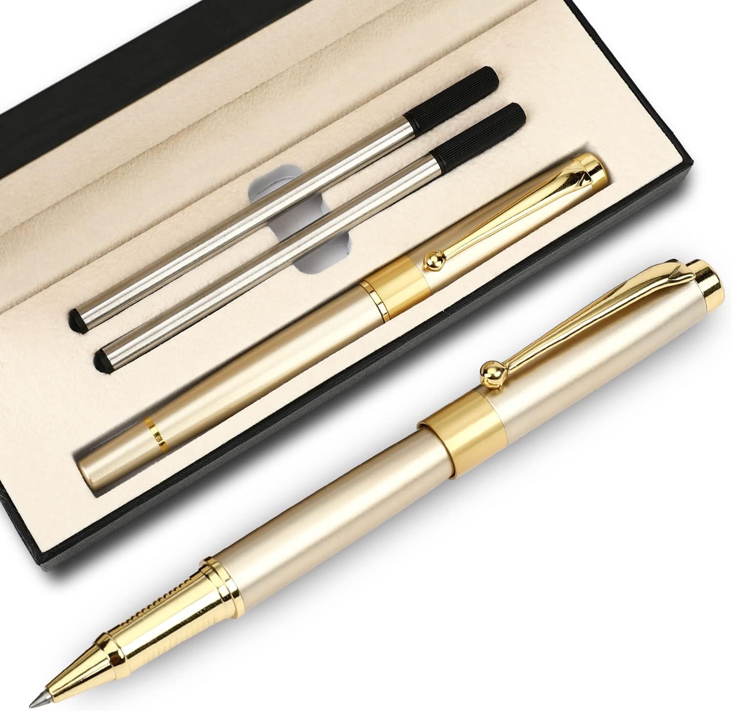 Luxury Ballpoint Pen Black Ink 0.5mm with 2 Refills Gold