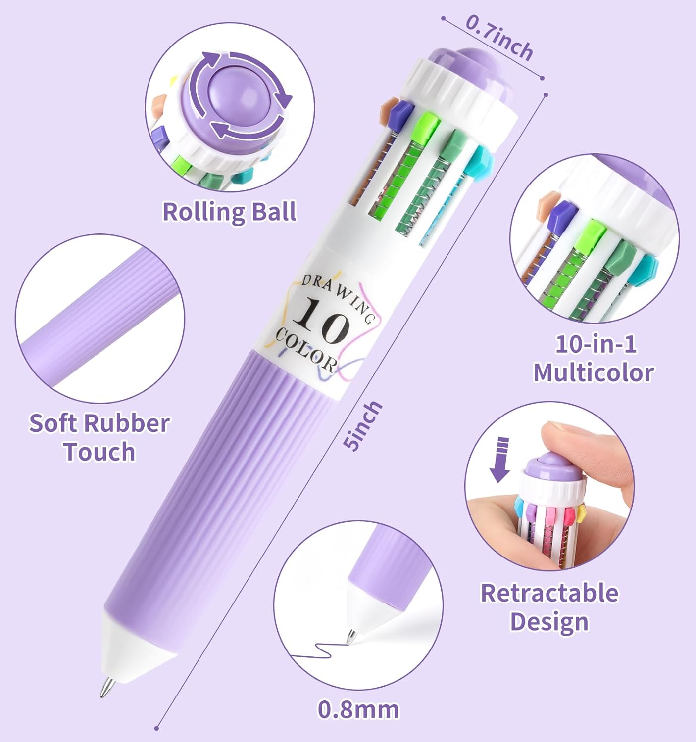 6 Pack 10-in-1 Multi-Color Ballpoint Pens - 57 Total Colors (0.8mm Fine Tip)