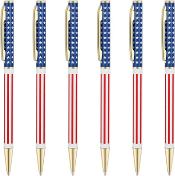 6pcs Slim Metal Retractable Ballpoint Pens,Silver Gold Patriotic American Flag Patriotic Gold