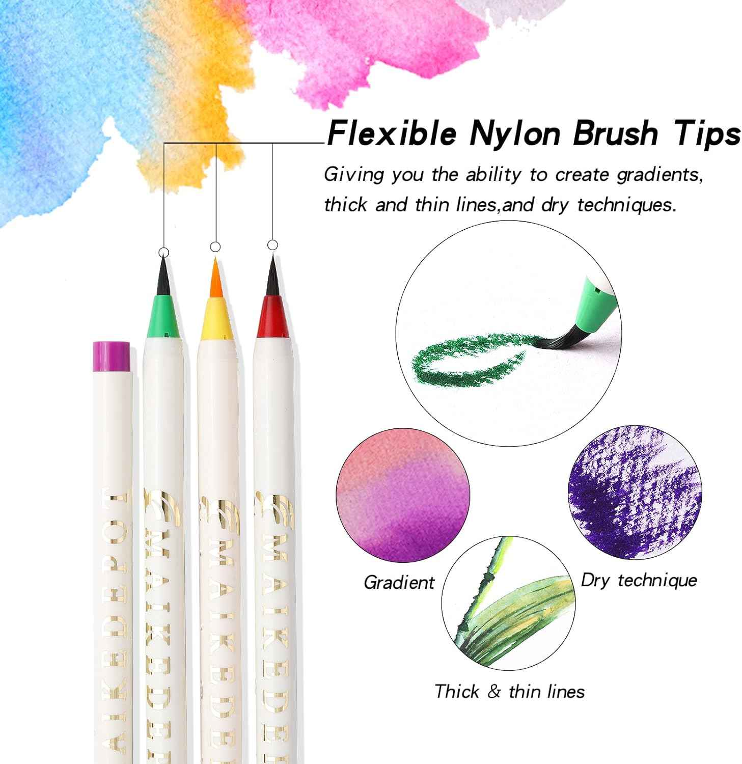 MAIKEDEPOT 24 Colors Watercolor Brush Pens with 1 Blending Brush