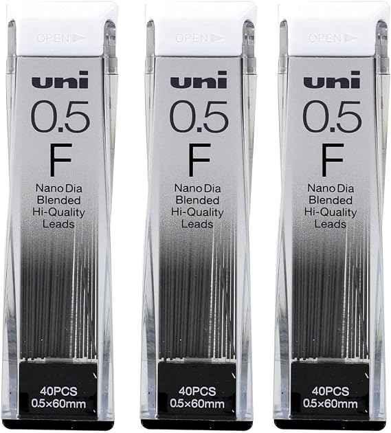 Uni Mechanical Pencil Lead,Nano Dia,0.5mm F 3 Pack