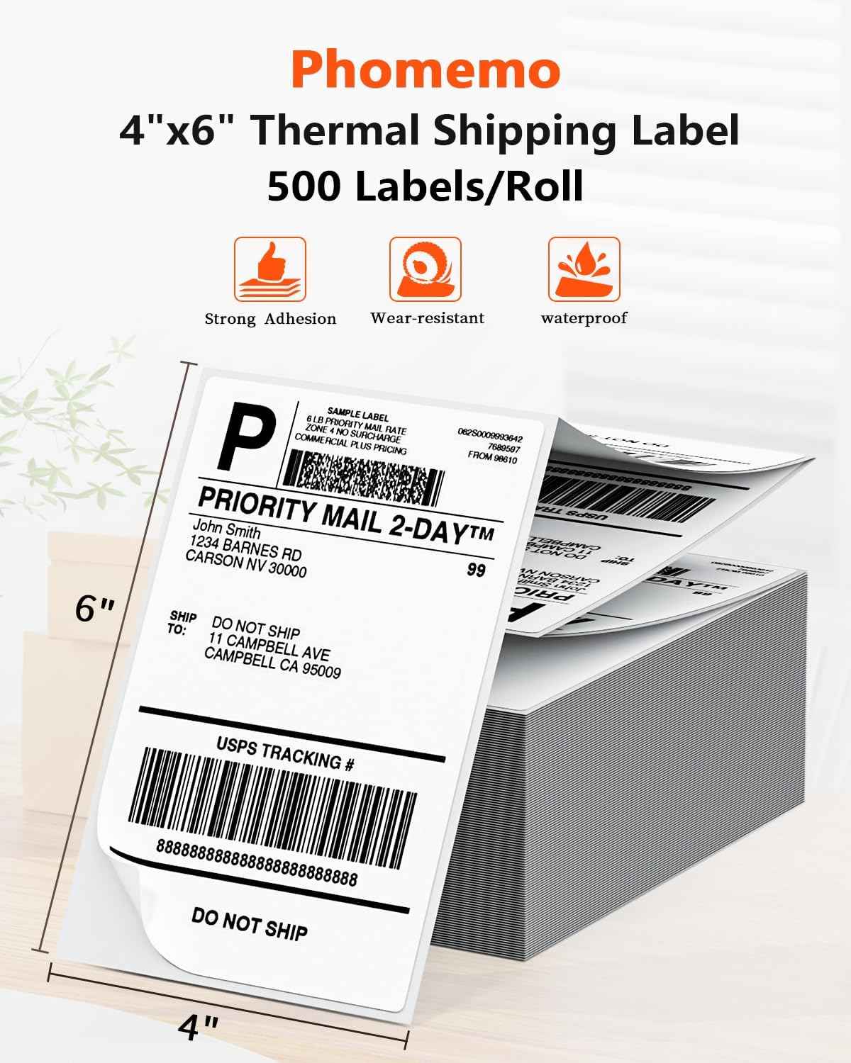 Phomemo 4x6 Inch Thermal Direct Shipping Label,Fan-Fold 500 Labels
