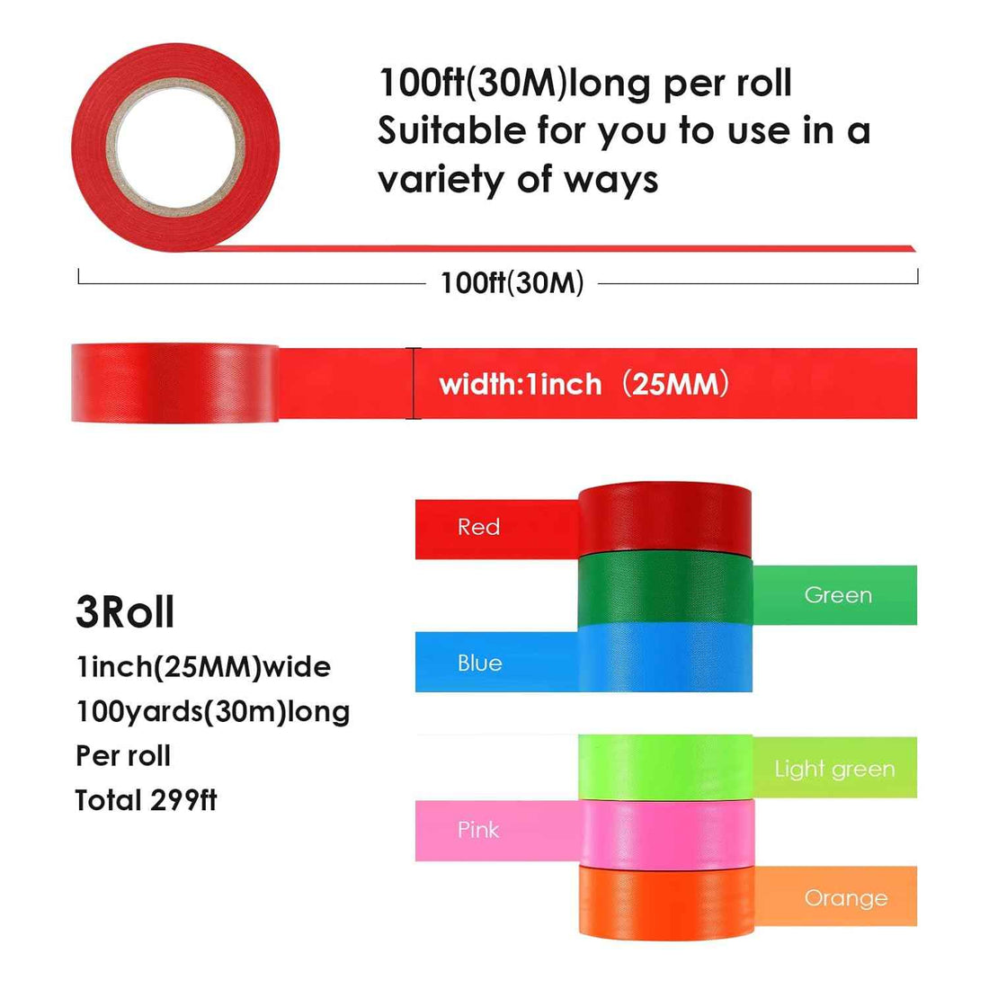 6 Pack Flagging Tape,Neon Marking Survey for Boundaries Hazardous Area Mixed Colors