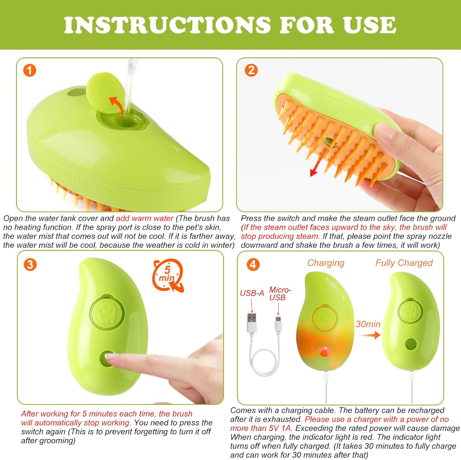 3 in 1 Cat Steam Brush Pet Hair Remover Misting Comb 2 Pack