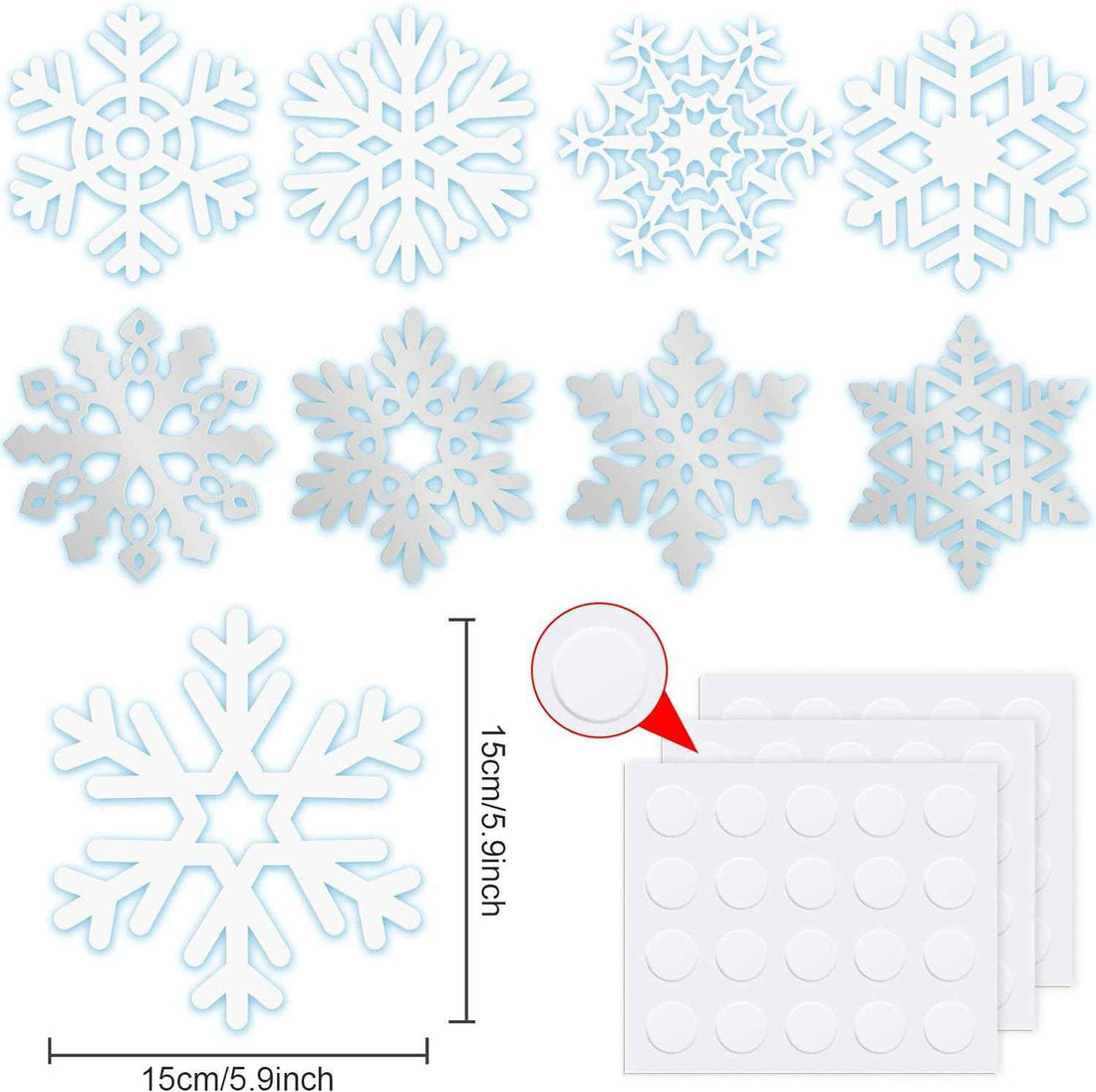 45pcs Winter Christmas Snowflake Paper Cutouts with Glue Point Dots Silver