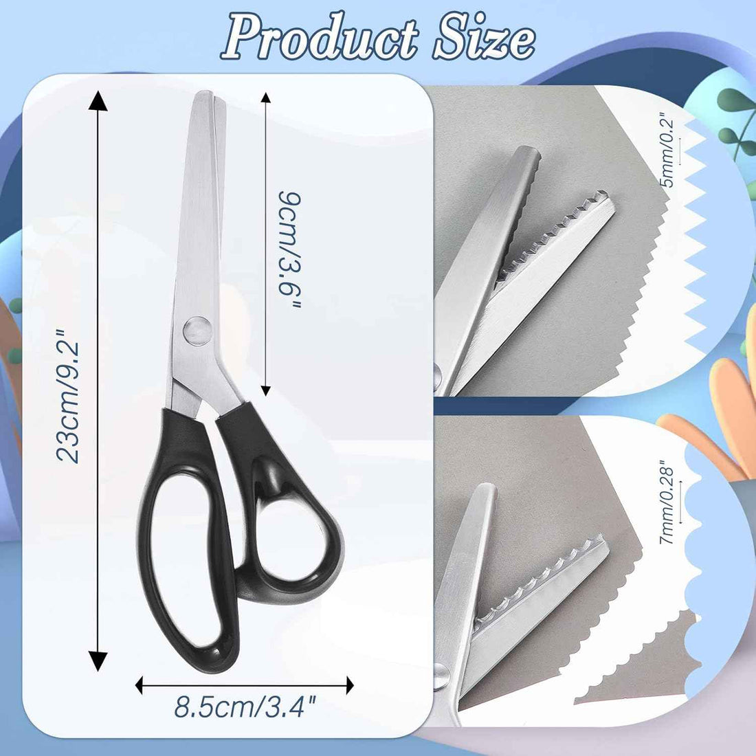 2Pcs Pinking Shears Scissors for Fabric Cutting 7mm 5mm