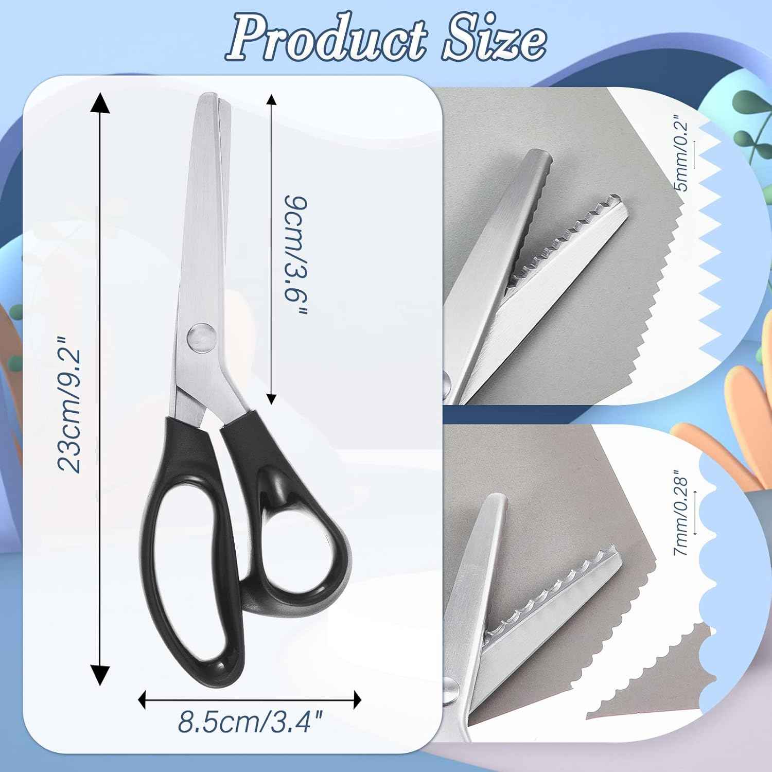 2Pcs Pinking Shears Scissors for Fabric Cutting 7mm 5mm