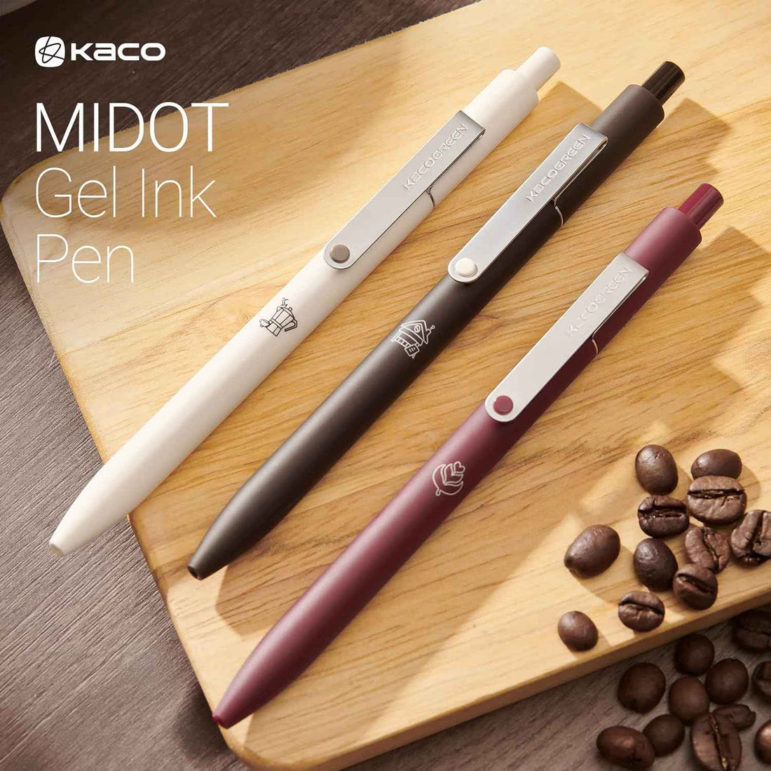 Kaco MIDOT Gel Pens 0.5mm Fine Point Black Ink Aesthetic 3 Pack