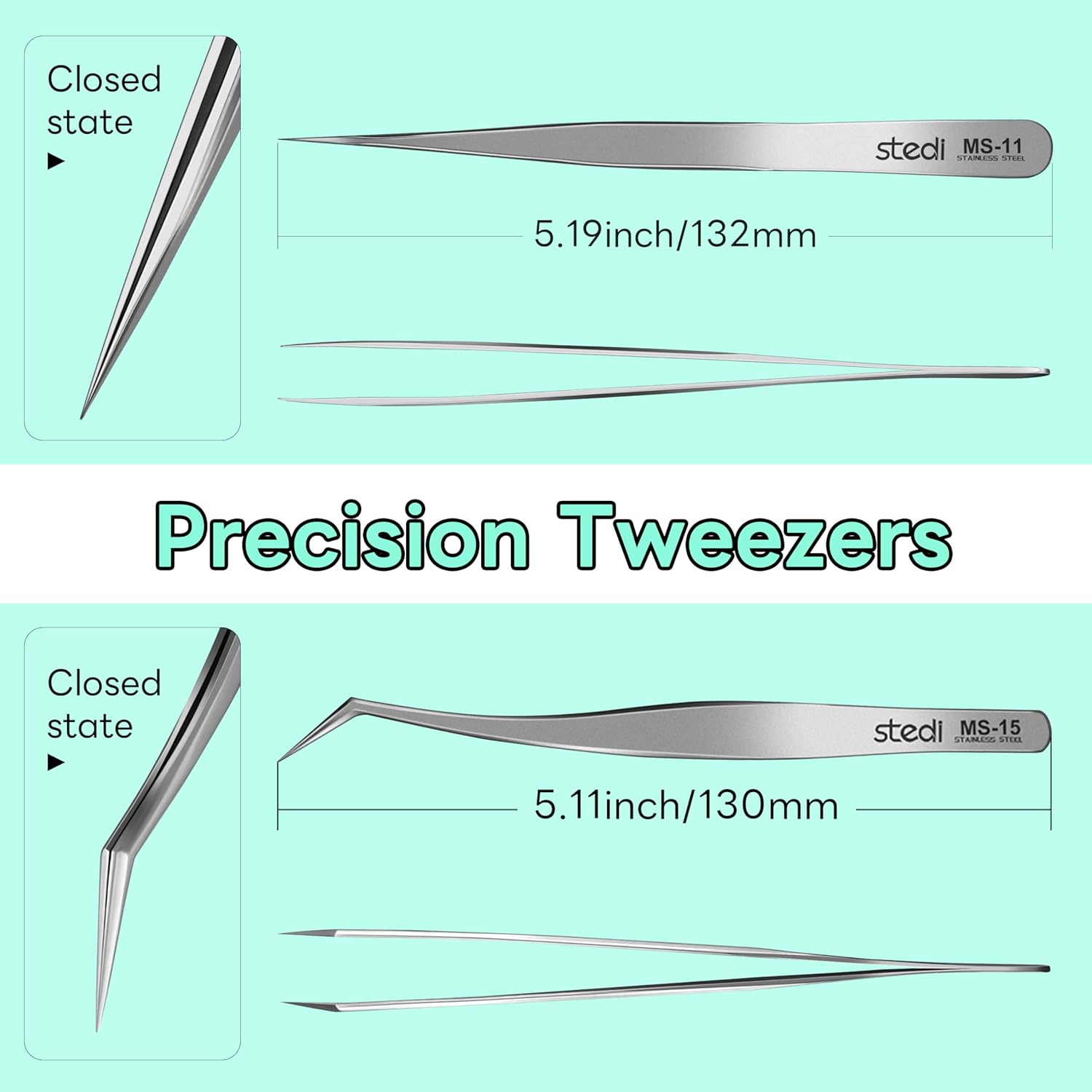 Stedi 2PCS Precision Tweezers Set Straight & Curved Tip for Gundam