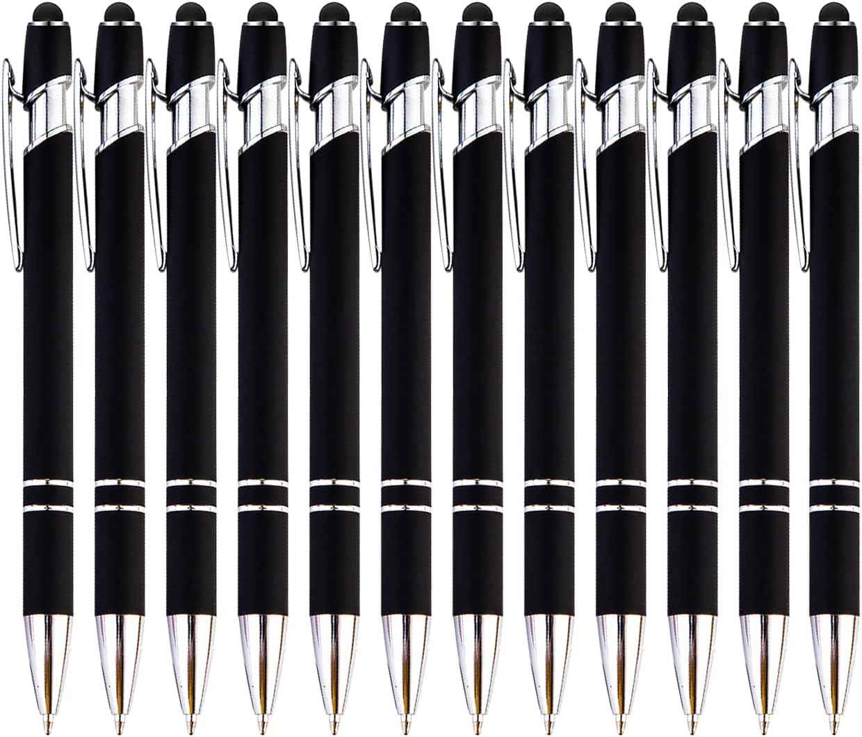 12 Pack Rainbow Rubberized Soft Touch Ballpoint Pen with Stylus Tip 12 Pcs Black Stylus Pens