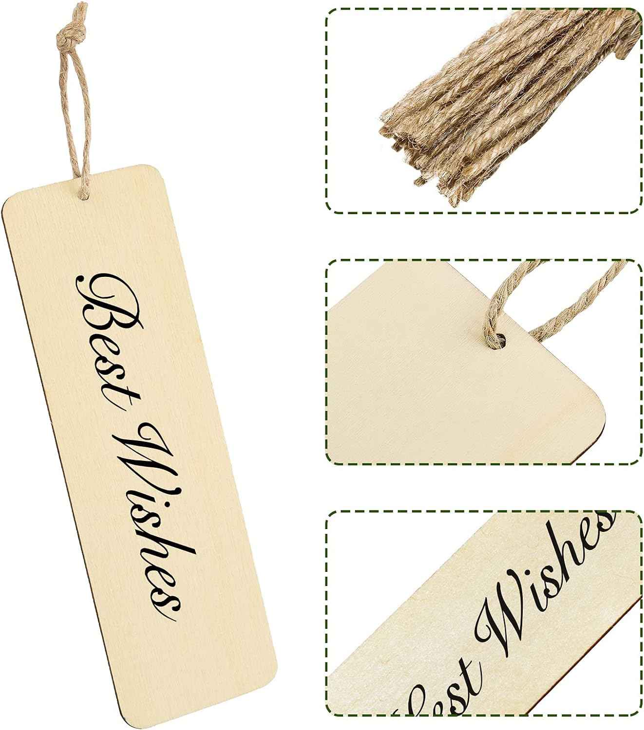36 Unfinished Wood Blank Bookmarks Hanging Tags with Holes and Ropes 6 x 2 Inch