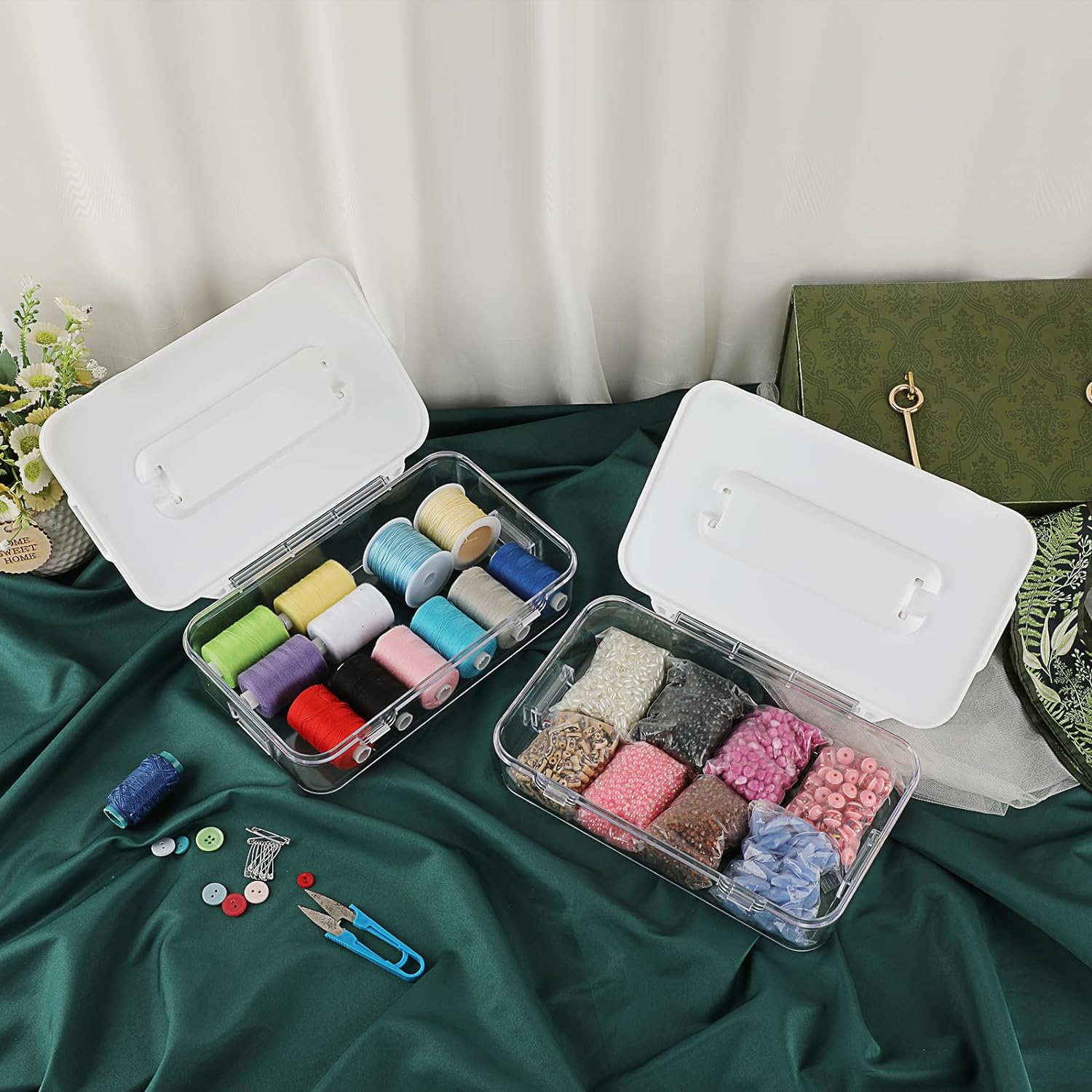 Clear Plastic Storage Container with Lid & Handle for Pencils Markers