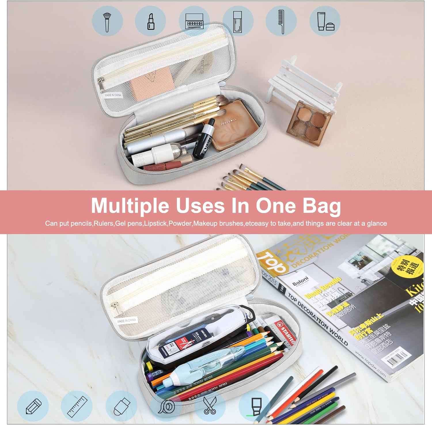 AddFun Large Capacity Pen Case,Pencil Pouch with Zipper