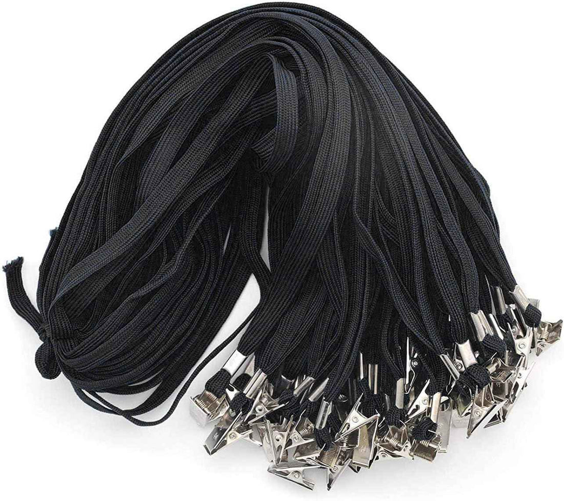 50PCS 32-Inch Flat Lanyards with Badge Clip Black