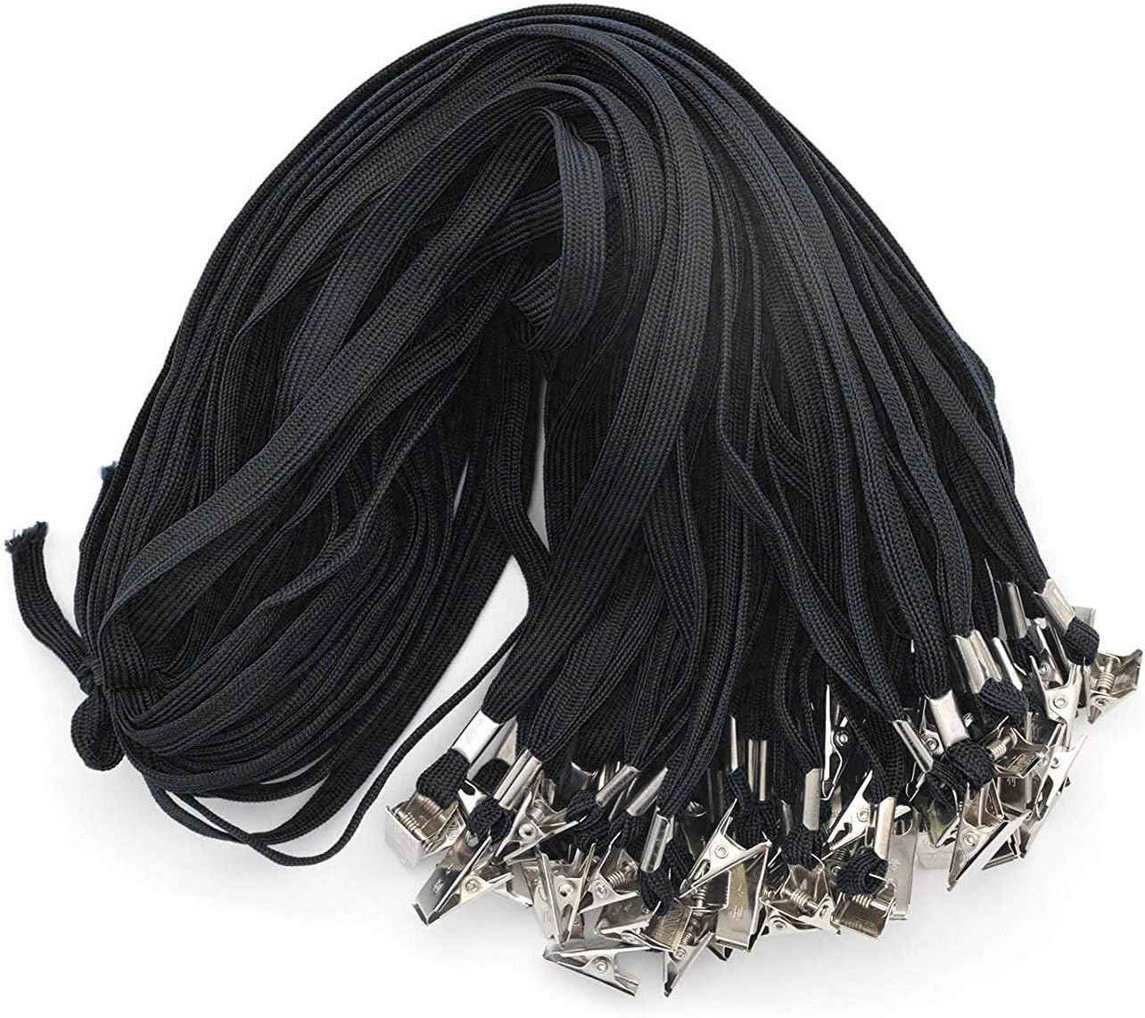 50PCS 32-Inch Flat Lanyards with Badge Clip Black