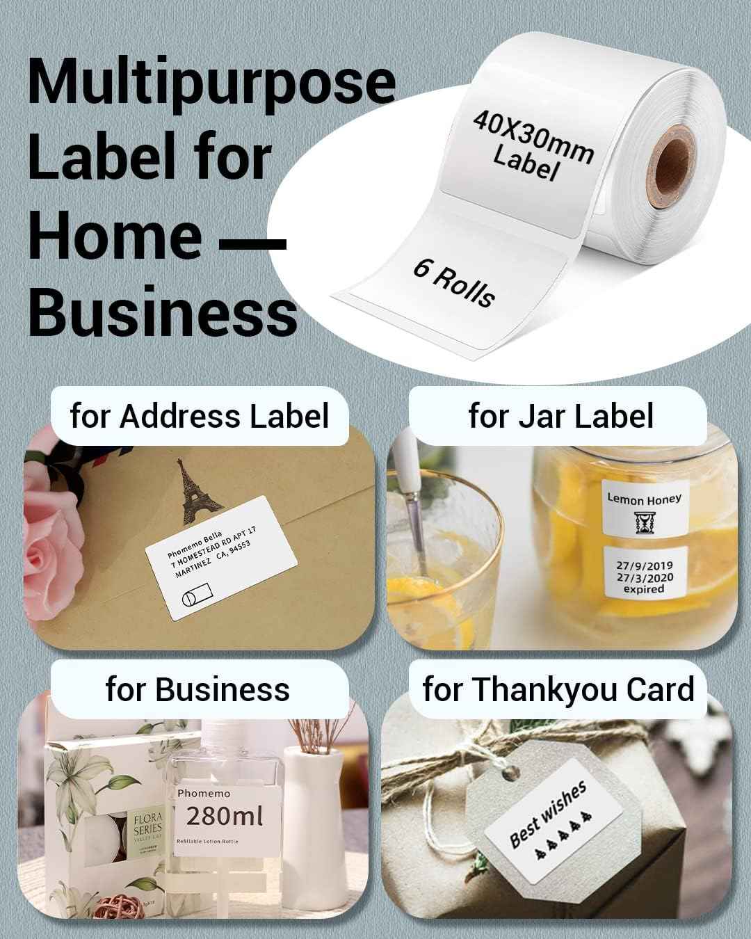 Phomemo M110/M120/M200/M220 Thermal Paper 40x30mm Labels White