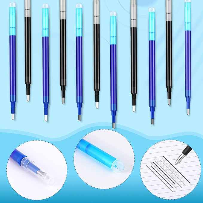 24 Pieces Erasable Gel Ink Pen Refills Point 0.7 mm (Black,Blue)