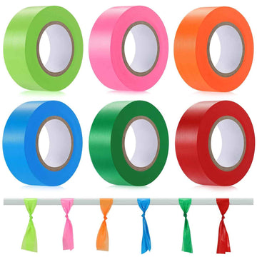6 Pack Flagging Tape,Neon Marking Survey for Boundaries Hazardous Area Mixed Colors