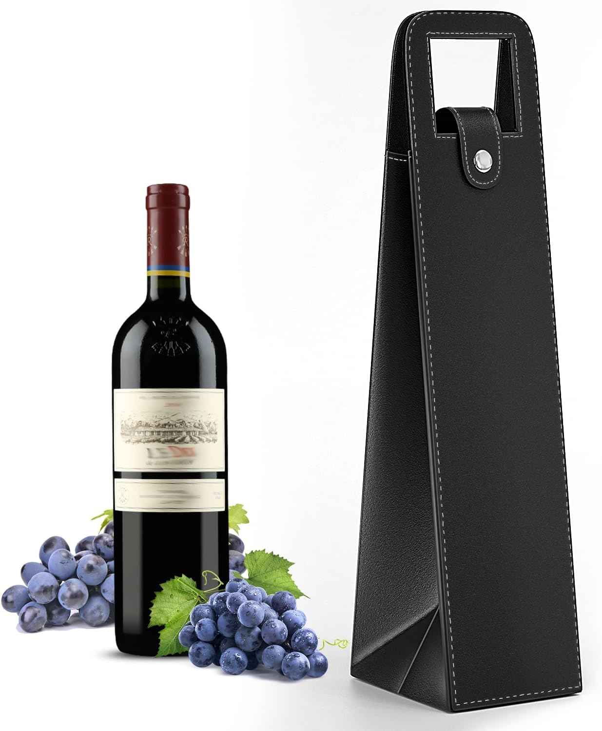 2 Pack Wine Gift Bag, Reusable Leather Wine Tote Carrier Black A