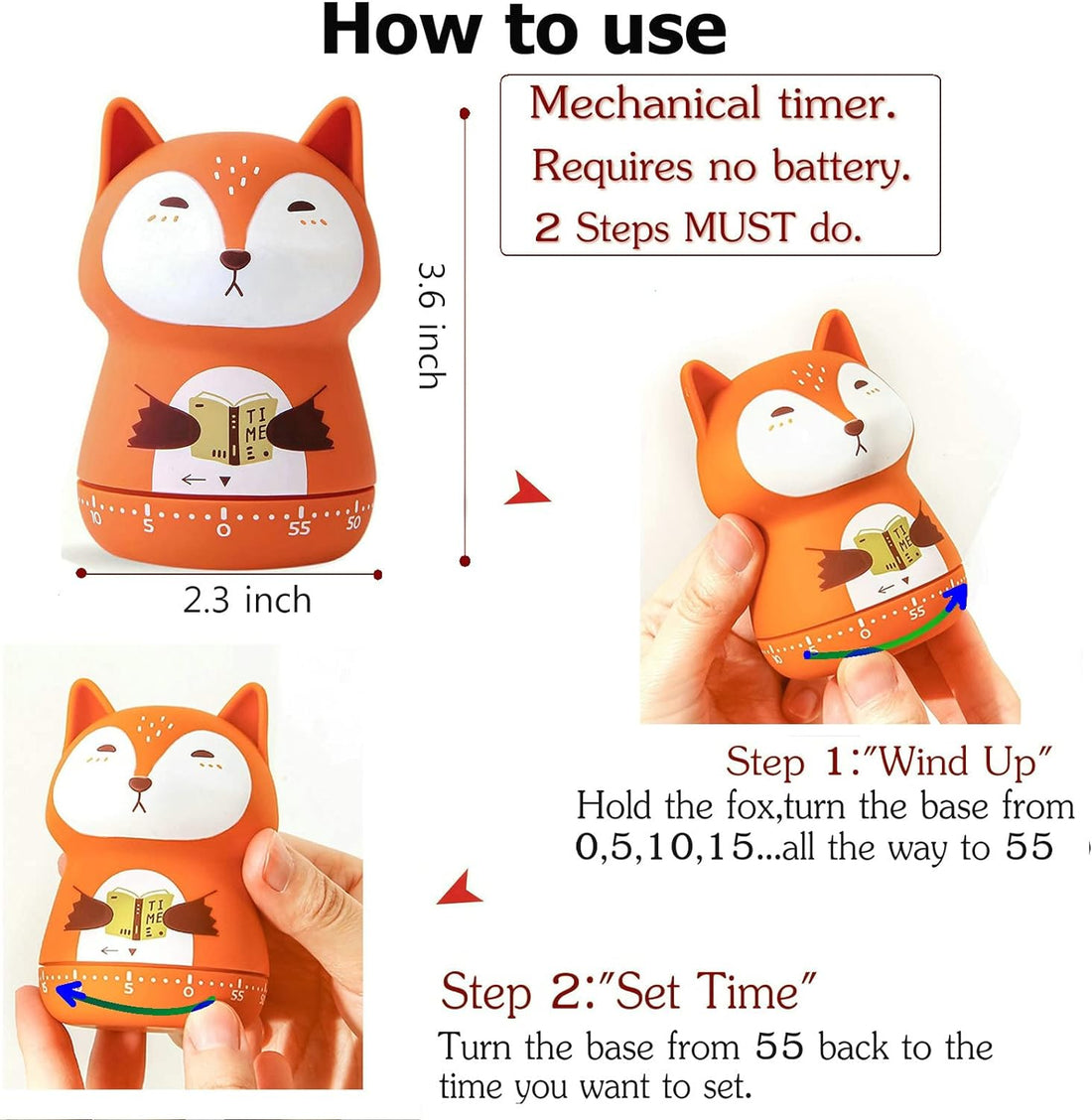Cute Animal Mechanical Timer for Kids Orange Fox