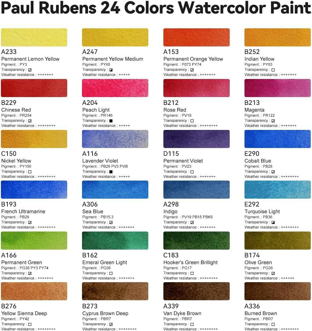 Paul Rubens Watercolor Paint Set Artist Grade,24 Floral Colors