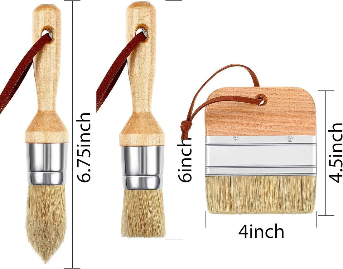 3 Pieces Chalk and Wax Paint Brushes for Acrylic Painting Wood Furniture Tan