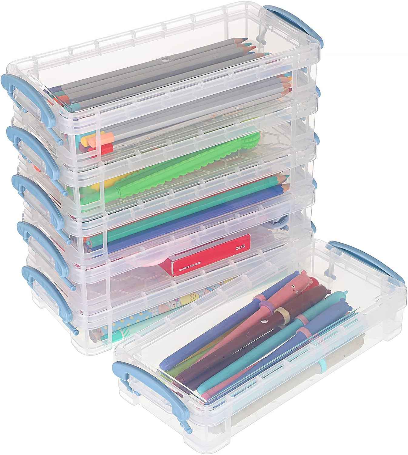 6 Large Capacity Pencil Box,Office Supplies Storage Organizer Box Blue