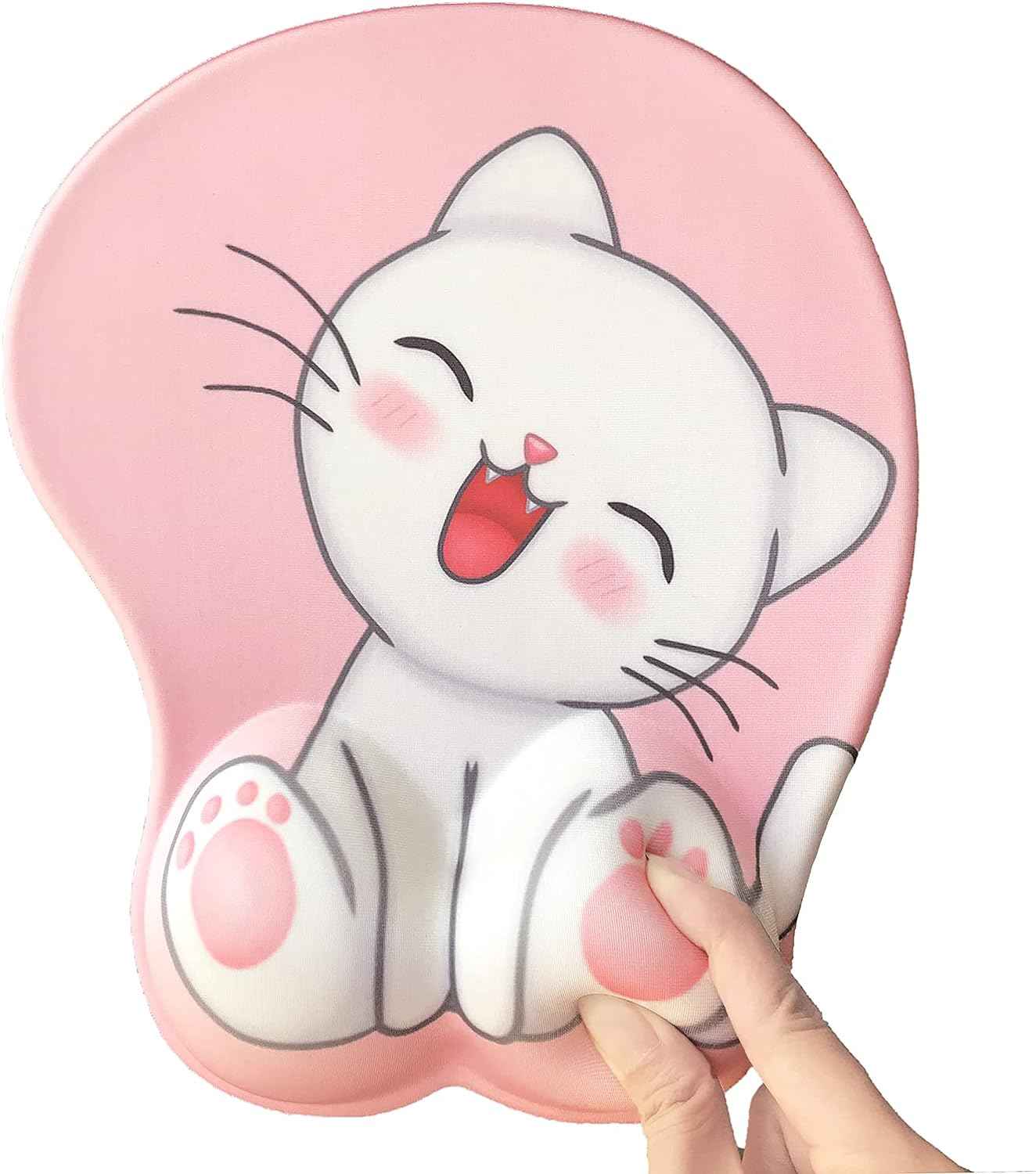 Cute Cat Mouse Pad with Grgonomic Wrist Rest Support Pink