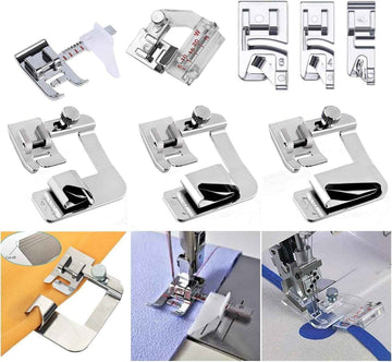 Hemming set presser feet, rolled hem guides and metal feet, wide and narrow, 6 pcs