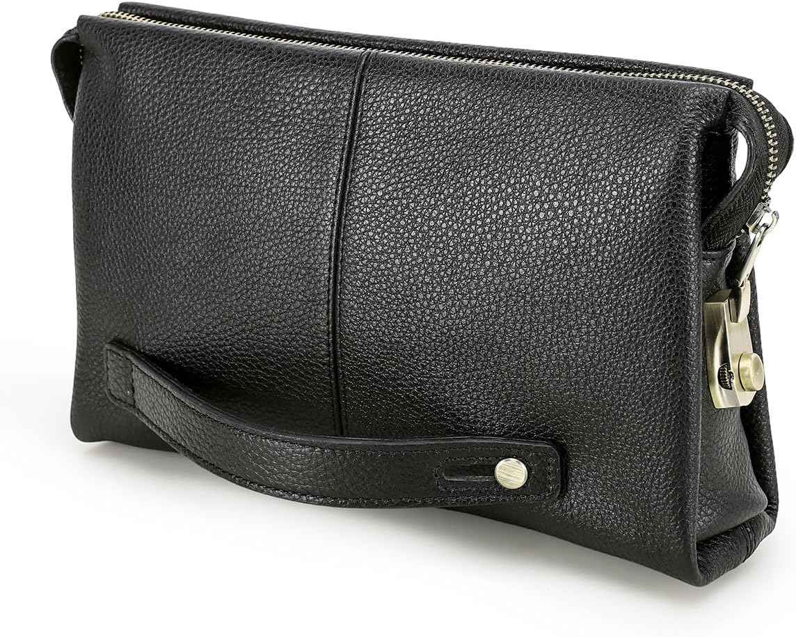 Genuine Leather Men Clutch Purse Bag Wallet Anti Theft Black