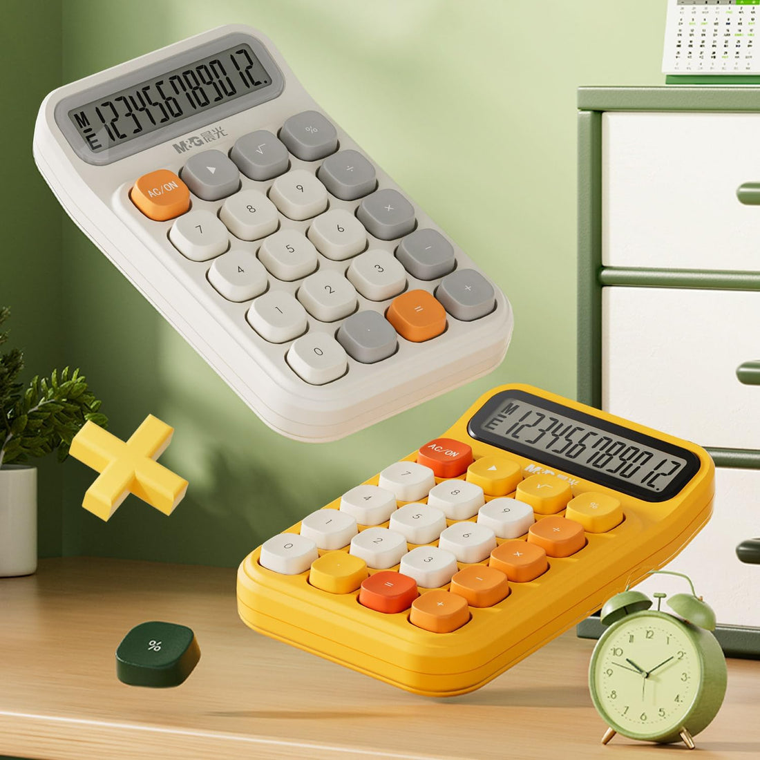 M&G Desk Calculator with Mechanical Buttons White