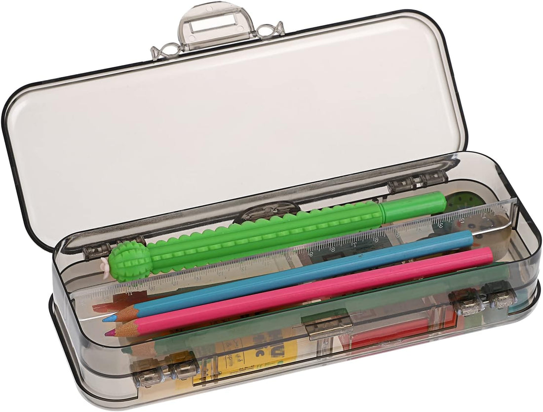 Double Deck Pencil Case Clear Plastic Stationery Box Clear Black