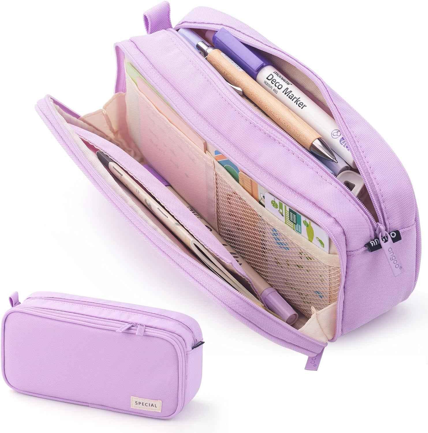 Large Capacity Pencil Case Organizer Pen Marker Holder Purple
