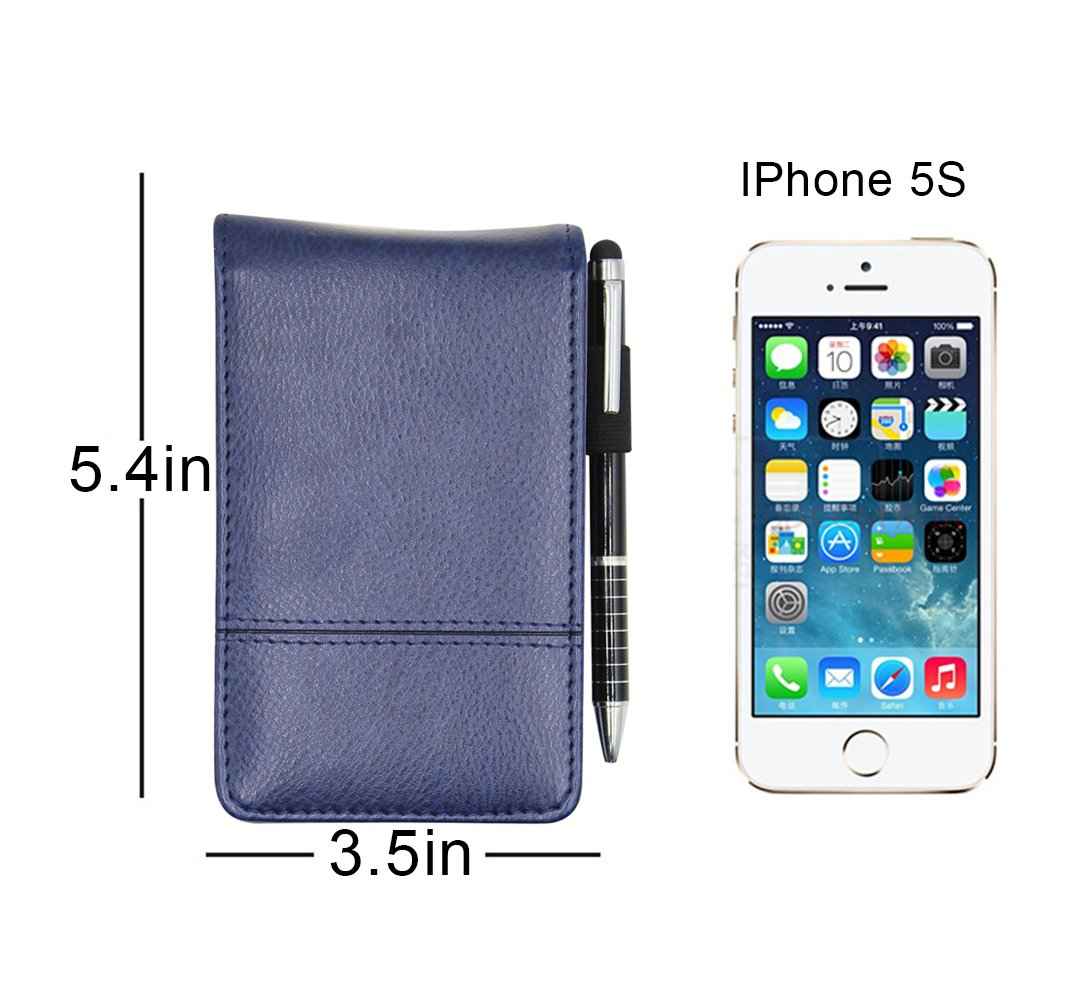 A7 Pocket PU Leather Mini Notepad with Calculator Ballpoint Pen Holder Dark Blue