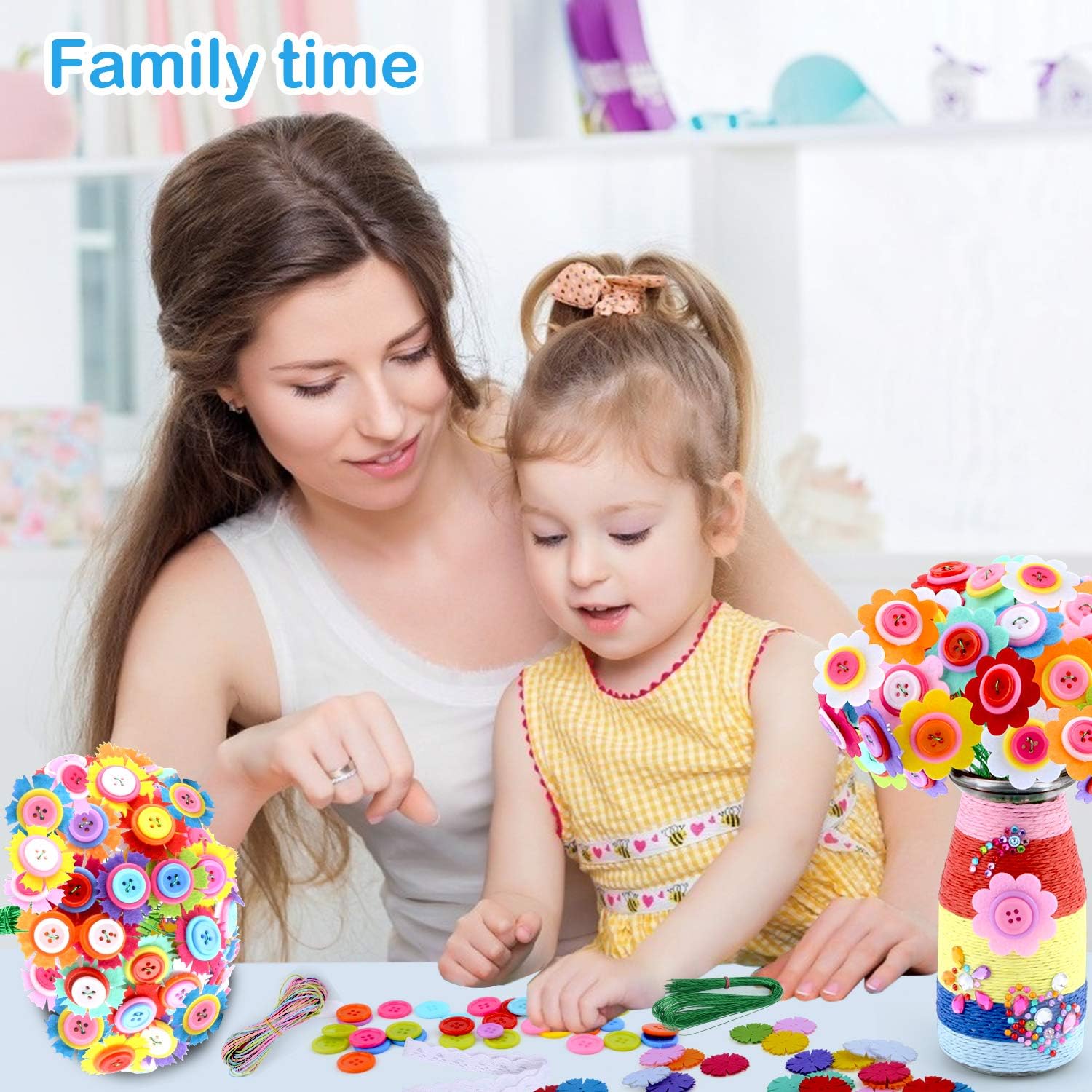 Make Your Own Flower Bouquet with Buttons Felt Vase Art Craft