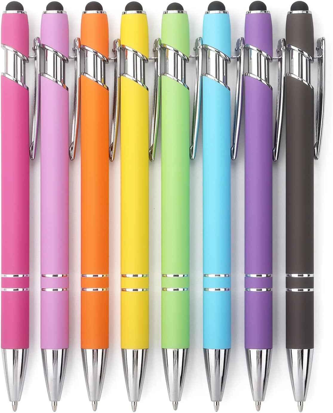 2-in-1 Stylus Retractable Ballpoint Pen with Stylus Tip,1.0mm Black Ink 8 Pastel