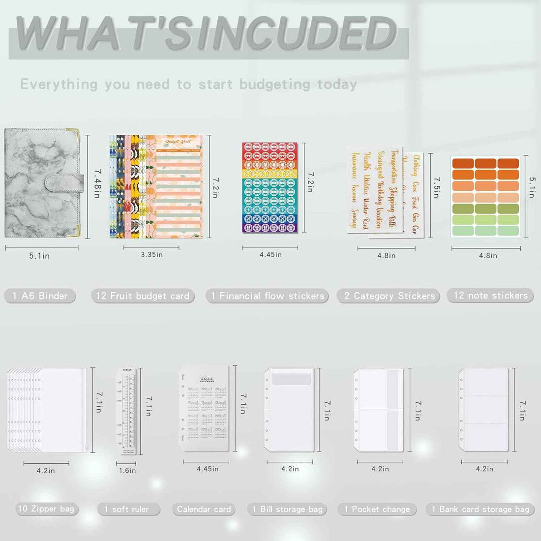 A6 Budget Binder with 12pcs Zipper Cash Envelopes Money Organizer Gray